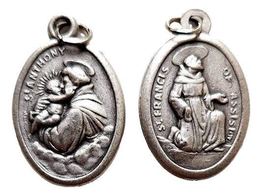 Saint Medal Saint Anthony Saint Francis Double-Sided Alloy Metal 0.75" - Ysleta Mission Gift Shop