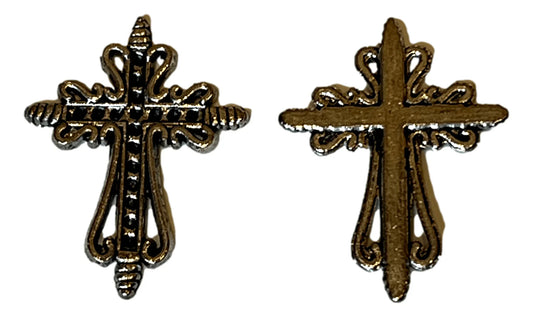 Saint Medals Cross Scrolled Edge Silver Tone Color - Ysleta Mission Gift Shop