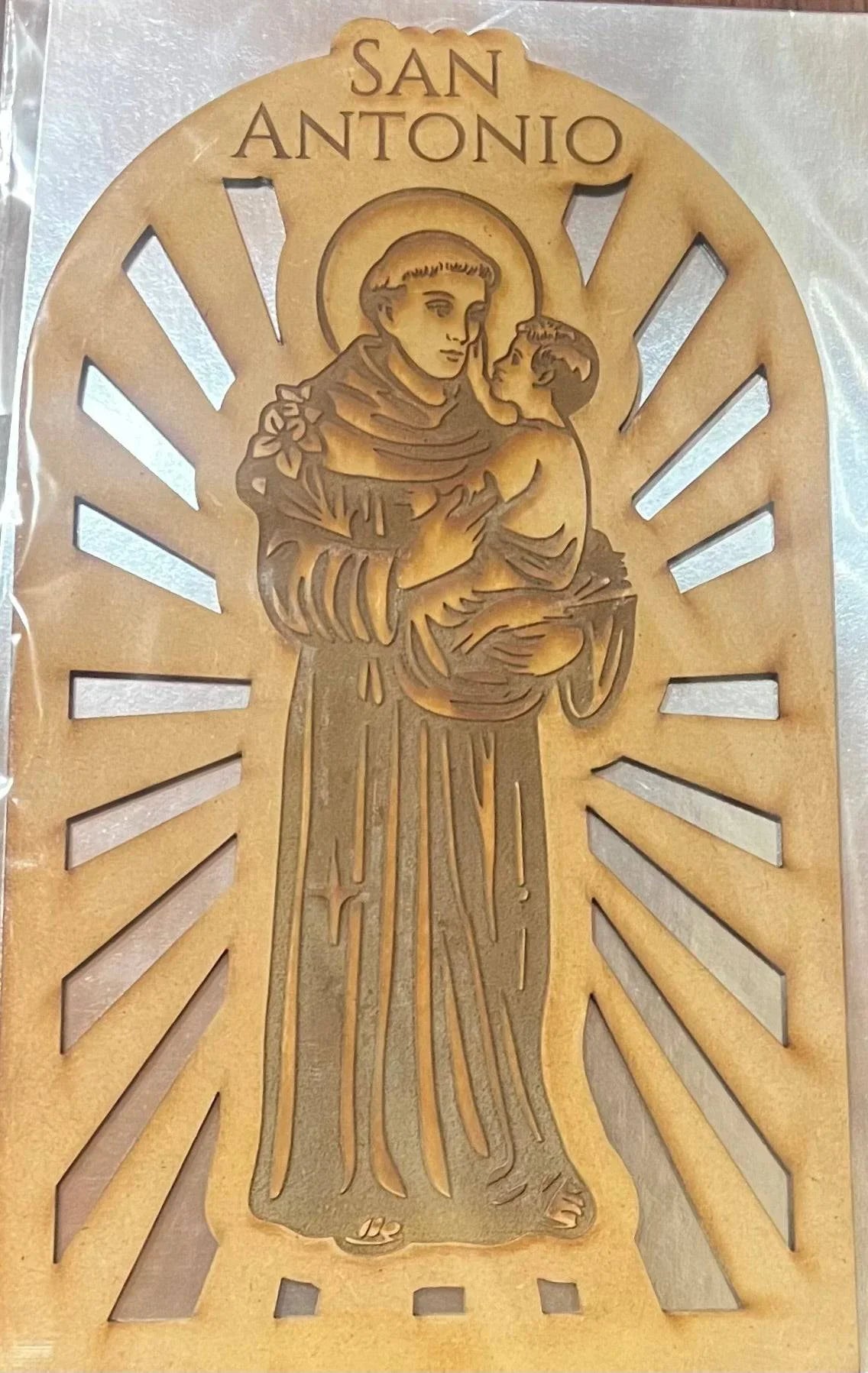 San Antonio Plaque – Laser Cut Natural Wood, Paintable, 6.75x11.5 Inches with Base - Ysleta Mission Gift Shop