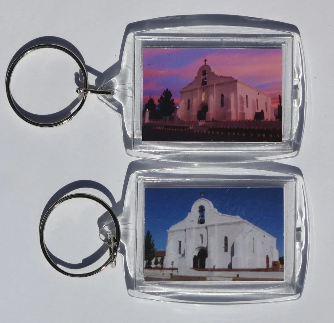 San Elizario Chapel Acrylic Photo Key Chain – Double-Sided (2 1/8" x 1 1/2") - Ysleta Mission Gift Shop