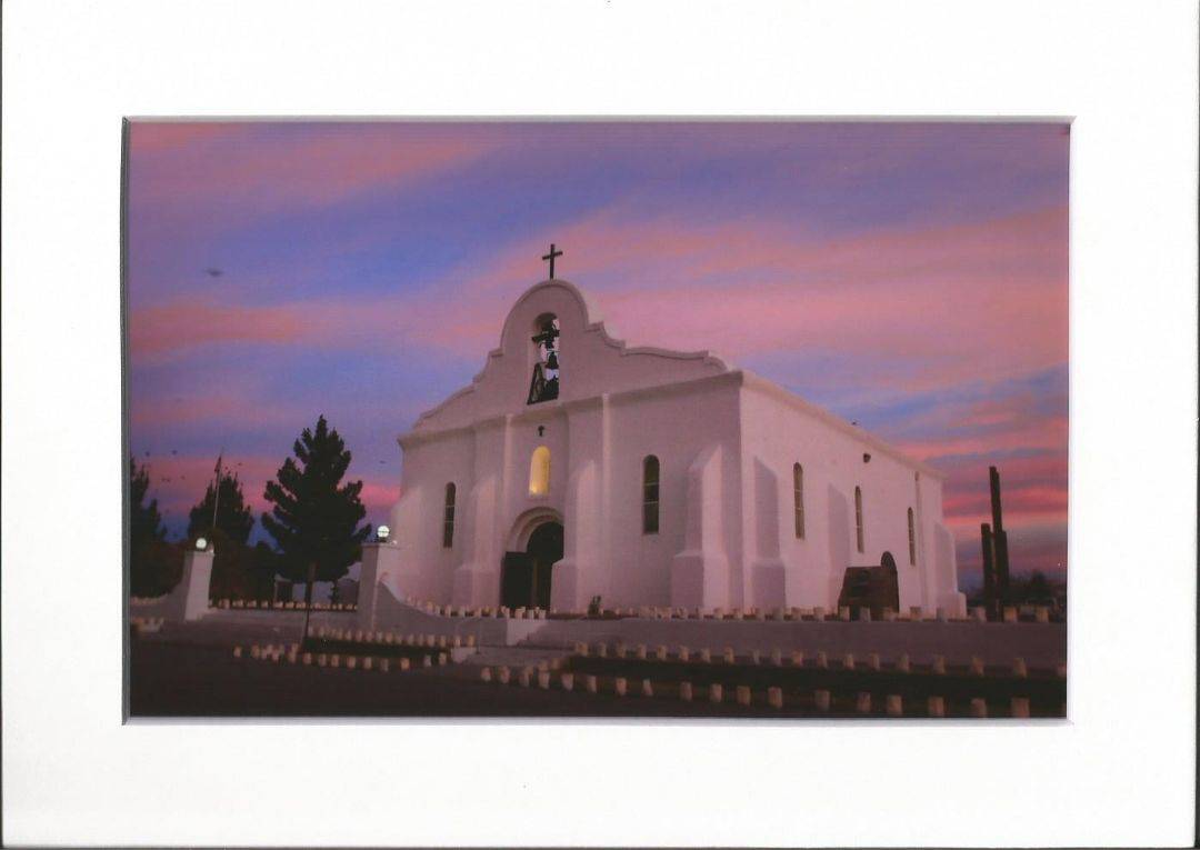 San Elizario Chapel Photo Print – Pink Sky, Matted 4" x "6 - Ysleta Mission Gift Shop