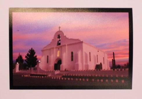 San Elizario Chapel Pink Sky Note Card – Heavyweight White Blank Card with Envelope 5x7 - Ysleta Mission Gift Shop