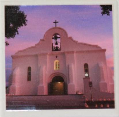 San Elizario Presidio Pink Coaster – Grey Sky, Ceramic with Cork Backing 4x4 inches - Ysleta Mission Gift Shop