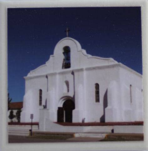 San Elizario White Coaster – Ceramic with Cork Backing 4x4 inches - Ysleta Mission Gift Shop