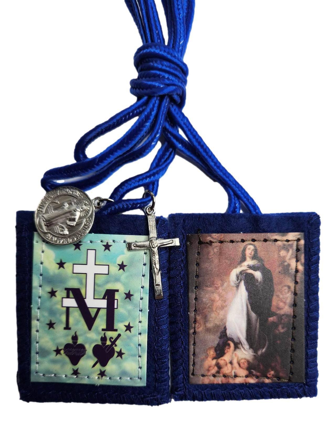Scapular Immaculate Conception Blue Medal a Cross Felt Cloth Metal - Ysleta Mission Gift Shop