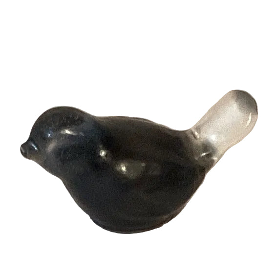 Smokey gray resin perched bird figurine, 2-inch mini sculpture for home decor, craft projects, and display arrangements.