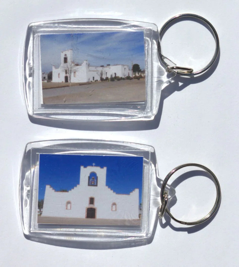 Socorro Mission Acrylic Photo Key Chain – Double-Sided (2 1/8" x 1 1/2") - Ysleta Mission Gift Shop