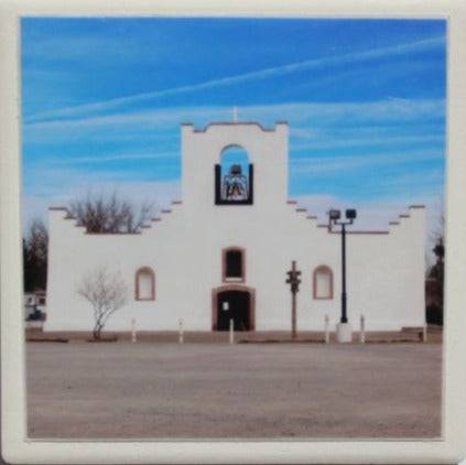 Socorro Mission Coaster – Ceramic with Cork Backing 4x4 inches - Ysleta Mission Gift Shop