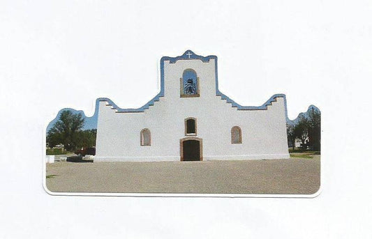 Socorro Mission Sticker – Die-Cut Vinyl, Glossy Removable 1.75" x 3" - Ysleta Mission Gift Shop