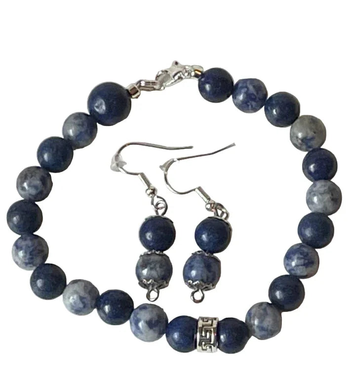 Sodalite Blue & Lapis Bracelet with Matching Earrings – 7 Inch - Ysleta Mission Gift Shop