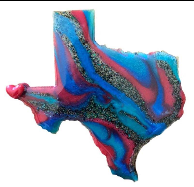 Souvenir Magnet Texas Shaped Resin Gems Heart Over El Paso Texas Wood Backing 4x4 - Ysleta Mission Gift Shop