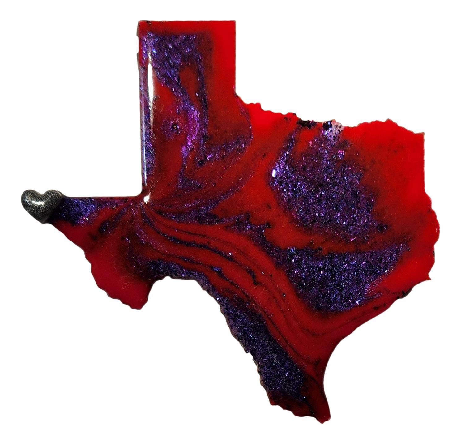 Souvenir Magnet Texas Shaped Resin Gems Heart Over El Paso Texas Wood Backing 4x4 - Ysleta Mission Gift Shop