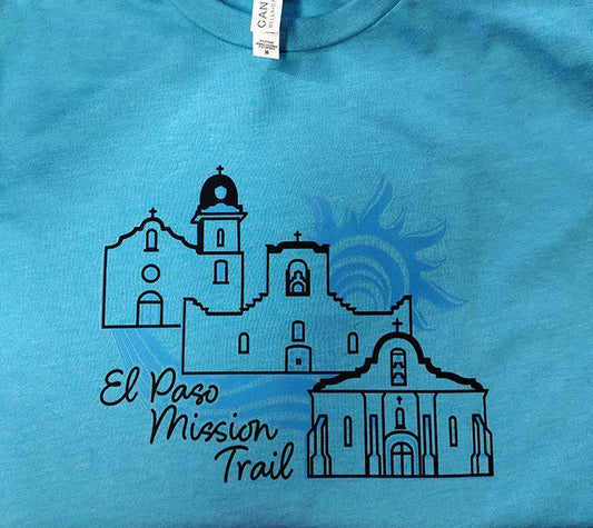 T-Shirt El Paso Mission Trail Unisex Heather Aqua T-Shirt - Ysleta Mission Gift Shop