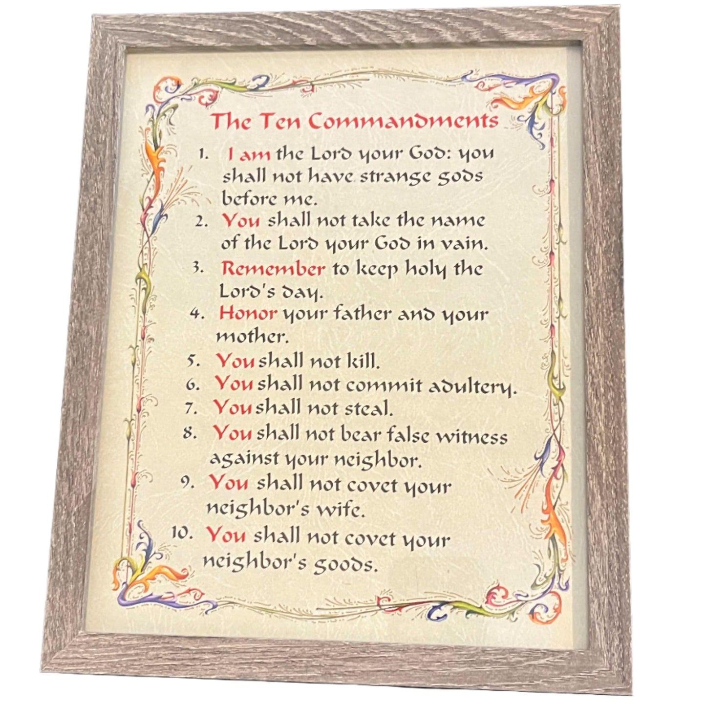The Ten Commandments Tabletop Frame – 10.5"x9" Wood Frame - Ysleta Mission Gift Shop