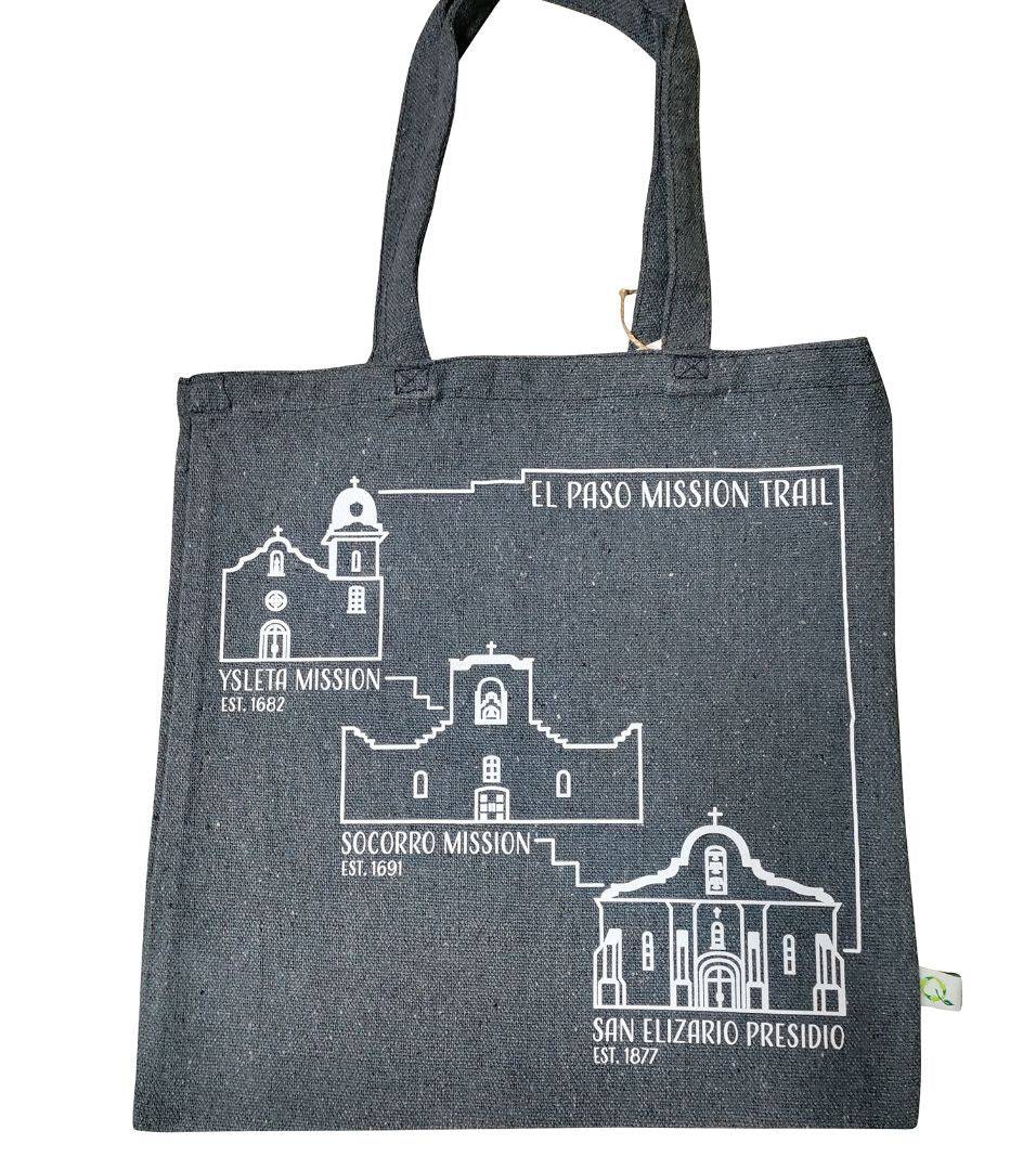 Tote Recycled Denim Bag El Paso Mission Trail Recycled 15" - Ysleta Mission Gift Shop