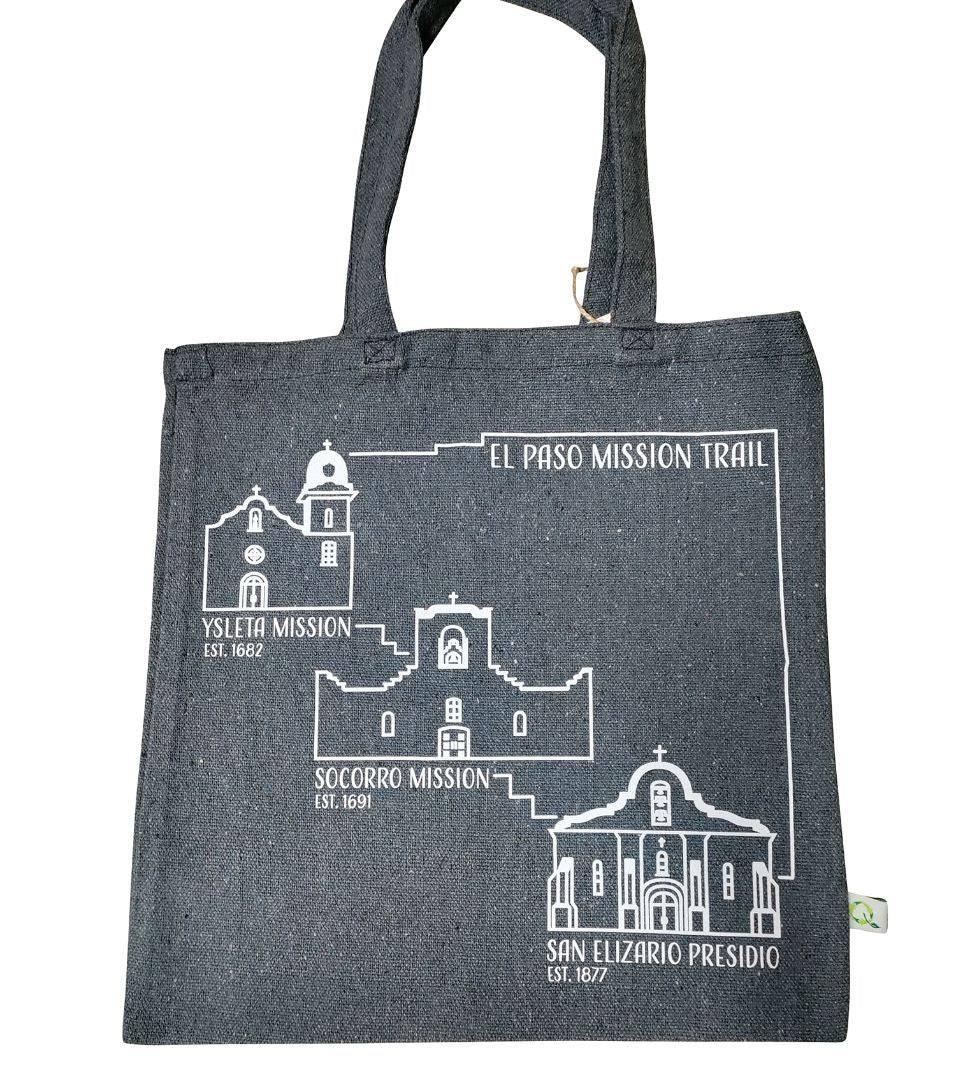 Tote Recycled Denim Bag El Paso Mission Trail Recycled 15" - Ysleta Mission Gift Shop