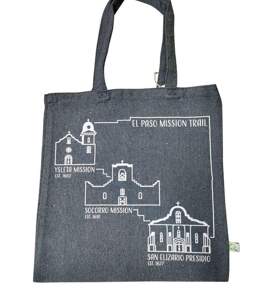 Tote Recycled Denim Bag El Paso Mission Trail Recycled 15" - Ysleta Mission Gift Shop