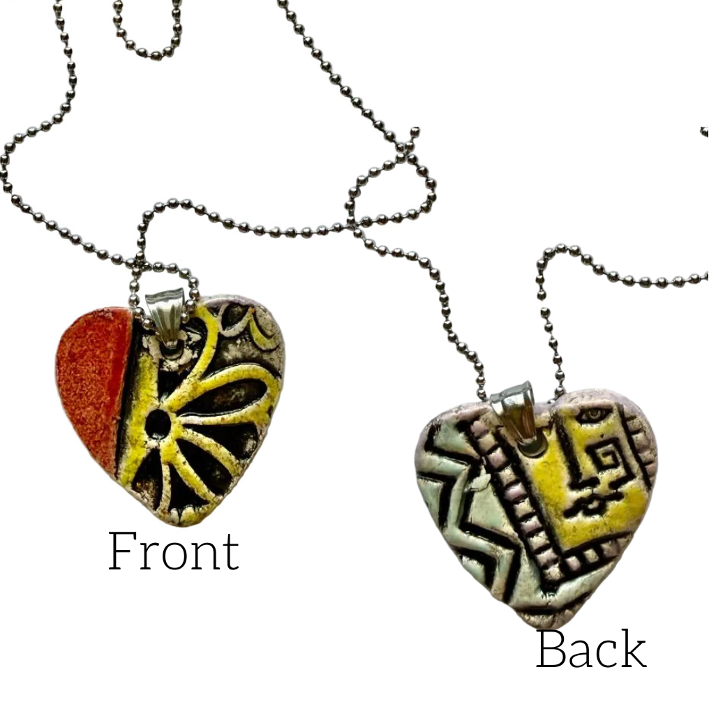 Handcrafted ceramic pendant necklace on ball chain 1.5 x 1.5 in