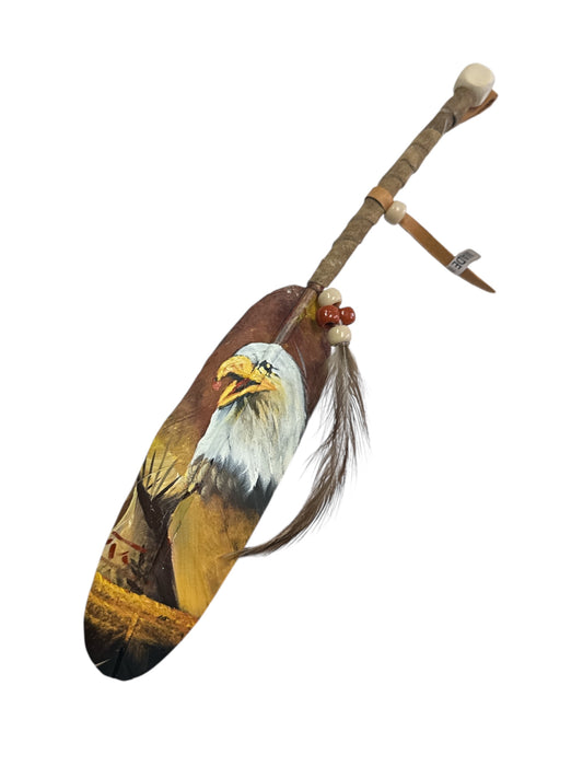 Vivid hand-painted feather art featuring nature and native motifs, 6-inch decorative feather by Ysleta Mission Gift Shop for home decor