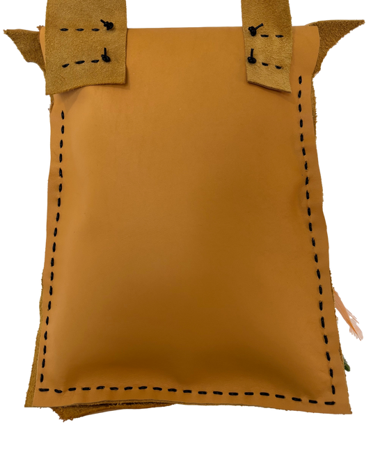 Yellow leather handbag by Consuelo Barraza with shoulder strap, stylish accessory for everyday wear.