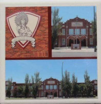 Ysleta High School Collage Coaster – Ceramic with Cork Backing 4" x 4" - Ysleta Mission Gift Shop