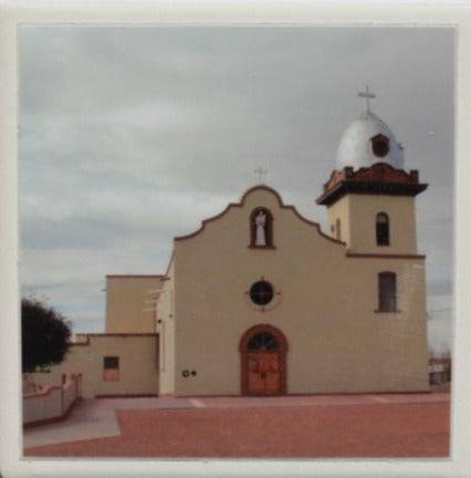 Ysleta Mission Grey Sky Coaster – Ceramic with Cork Backing 4" x 4" - Ysleta Mission Gift Shop