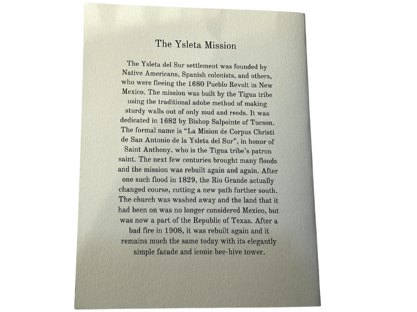 Ysleta Mission Note Card on Linen Paper - 4x6 Frameable Piece Celebrating Cultural Heritage - Ysleta Mission Gift Shop