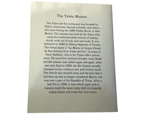 Ysleta Mission Note Card on Linen Paper - 4x6 Frameable Piece Celebrating Cultural Heritage - Ysleta Mission Gift Shop