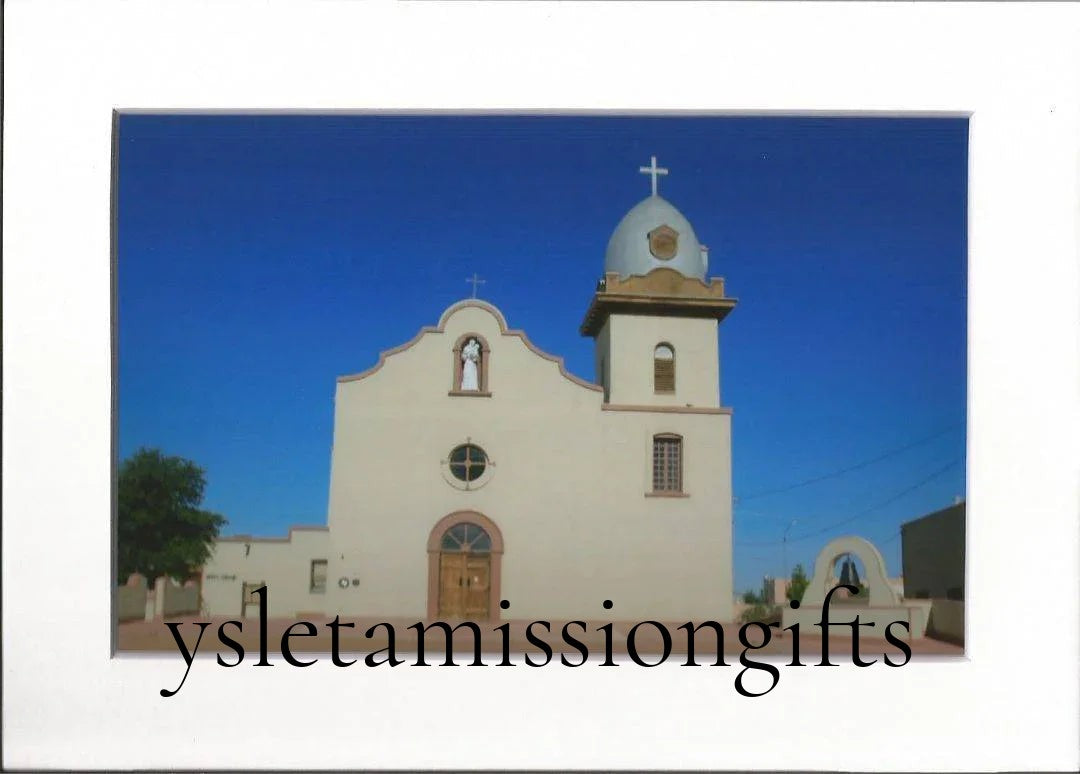 Ysleta Mission photo print by Miguel Martinez, matted 4x6 souvenir print showcasing the historic mission building.