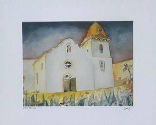 "Ysleta Revisited" Original Artwork - 11x14 Watercolor Print Matted to 16x20, Signed by Artist - Ysleta Mission Gift Shop