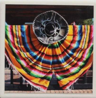Zarape Coaster – Ceramic with Cork Backing 4" x 4" - Ysleta Mission Gift Shop