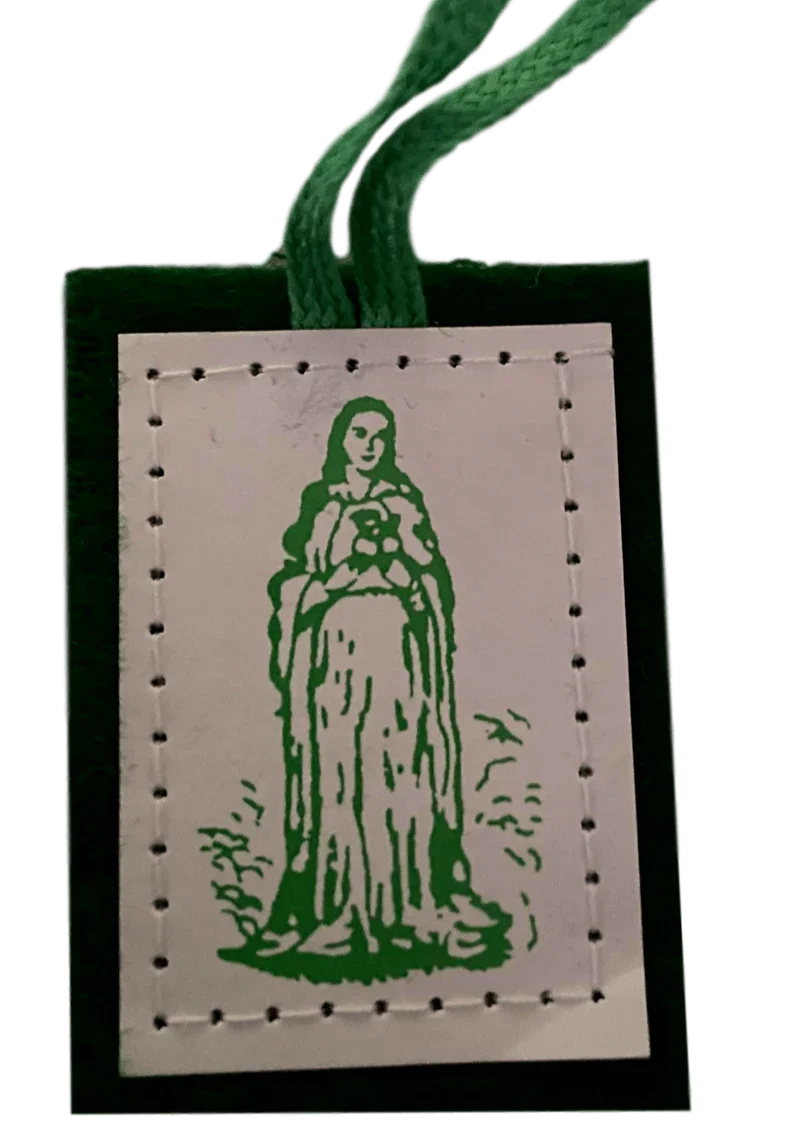 Scapular Immaculate Mother Mary Single Badge Stitched Green Wool With Green Cord - Ysleta Mission Gift Shop