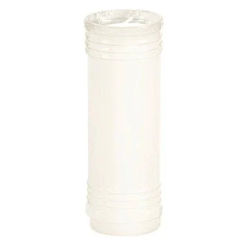 Clear 7-day devotional beeswax candle in a lightweight disposable plastic container
