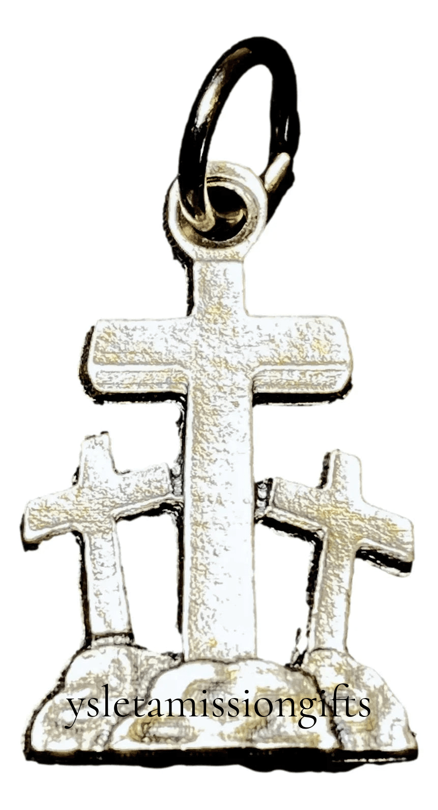 Three Crosses Charm Pendant in Durable Cavalry Metal Alloy | Faith-Inspired Jewelry - Ysleta Mission Gift Shop