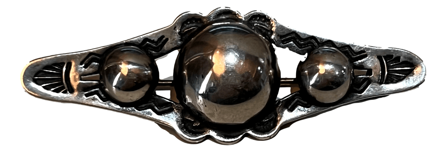 Lapel Pin Sterling Silver 3 Sphere and Engraved Design 2 inches Length 1/2 inches Wide - Ysleta Mission Gift Shop- VOTED El Paso's Best Gift Shop