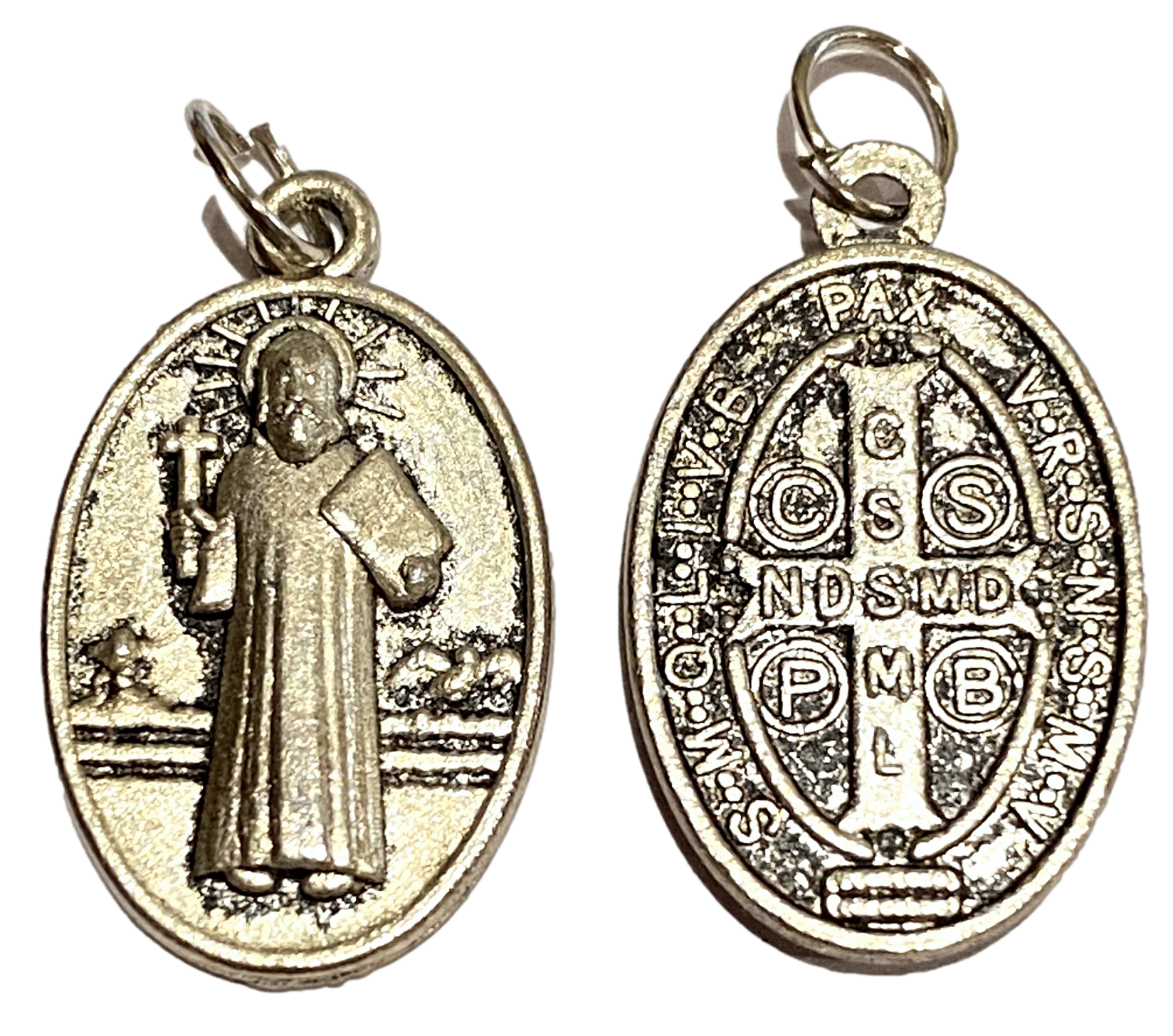 Saint Benedict Small Round Oxidized Medal