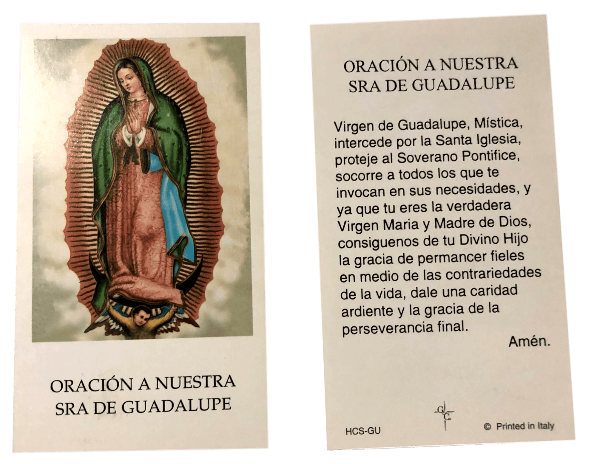 Virgen de Guadalupe, Holy Card, Spanish