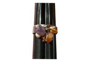 Ring .925 Dangling Yellow & Purple Beads Adjustable - Ysleta Mission Gift Shop- VOTED El Paso's Best Gift Shop