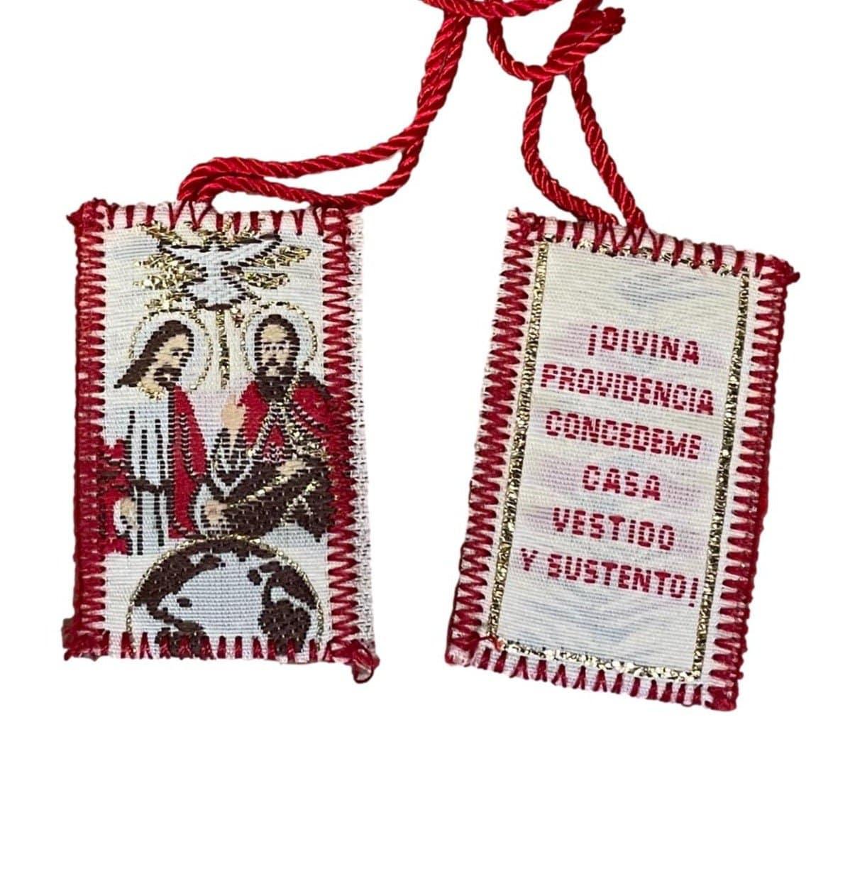 Scapular Holy Trinity & Divina Providencia Concedeme Casa Vestido y Sustento! Red Cord - Ysleta Mission Gift Shop