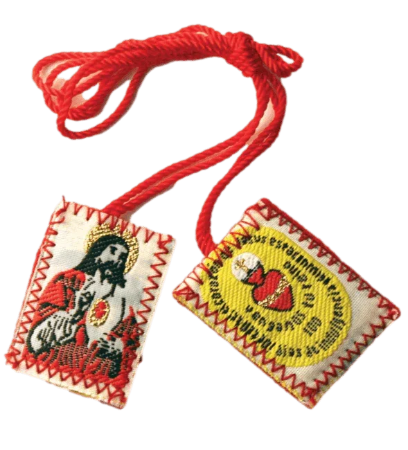 Scapular Sacred Heart of Jesus Detente Red Wool Backing Red Cord - Ysleta Mission Gift Shop
