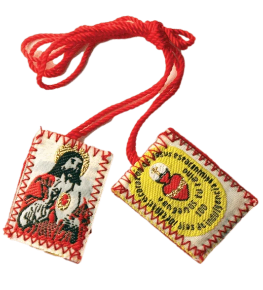 Scapular Sacred Heart of Jesus Detente Red Wool Backing Red Cord - Ysleta Mission Gift Shop