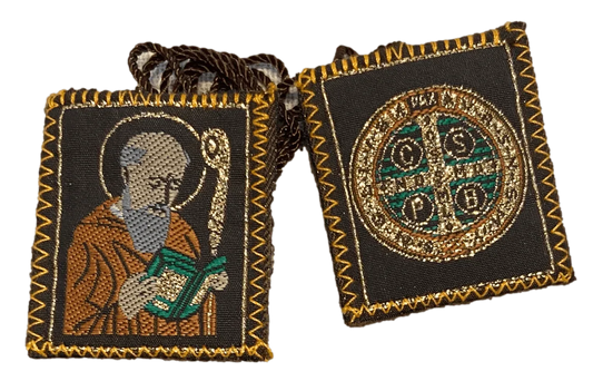 Scapular Saint Benedict & l Brown Wool Backing Cord - Ysleta Mission Gift Shop