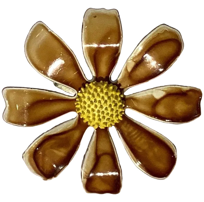 Daisy flower brooch lapel pin by Ysleta Mission Gift Shop, showcasing a delicate floral jewelry accessory with vibrant petals.