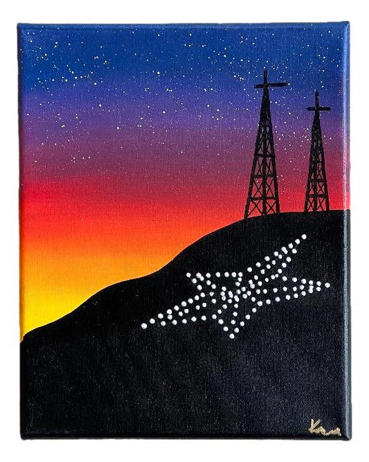 Art Original Art of El Paso Sunset Star on Mountain 8x10 Acrylic Paintings