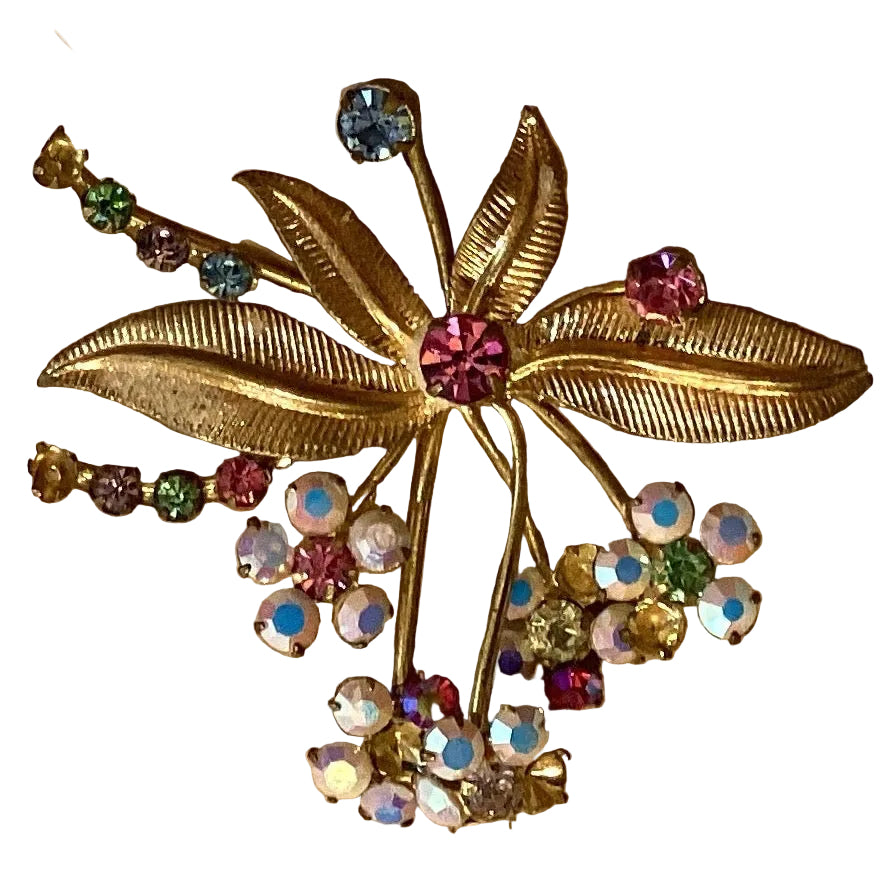 Gold multicolor gemstone Catholic brooch featuring a Christian design, ideal for religious jewelry and gift collections.