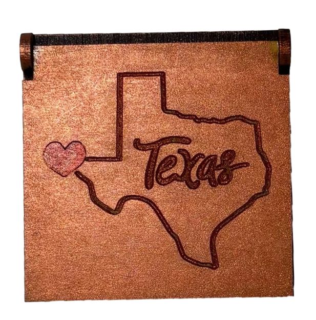 Texas Heart El Paso Shape Laser-Cut Wood Box in Metallic Copper – 3" x 3" x 2"