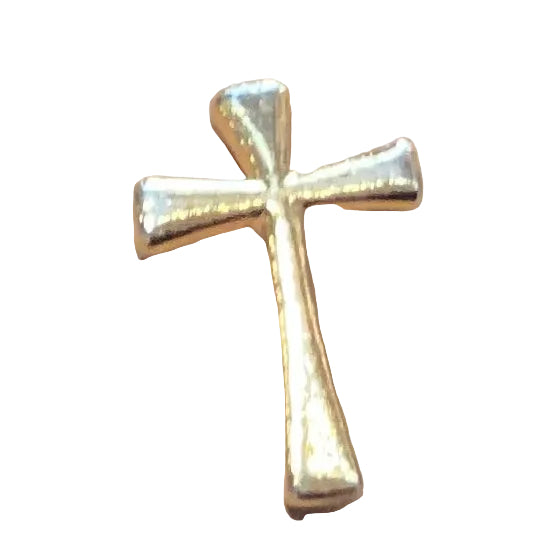 Gold Cross 1-inch pin with detailed design, featuring a religious cross, from Ysleta Mission Gift Shop.