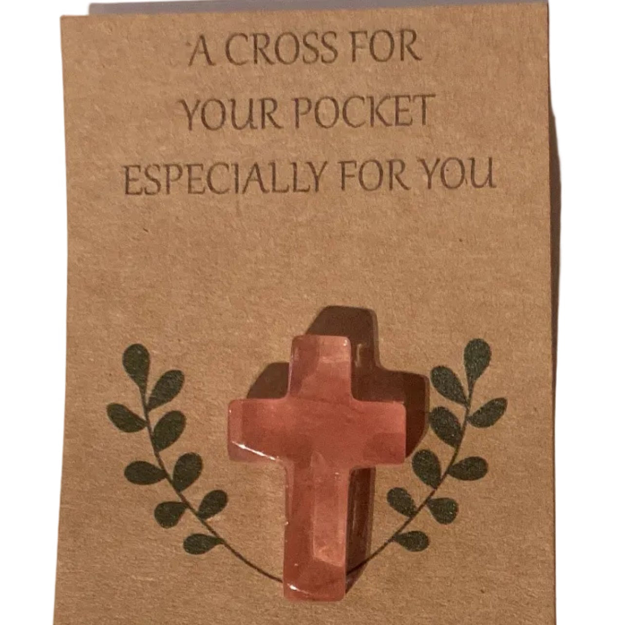 Semi-precious stone cross in pocket size, Catholic Christian gift, Ysleta Mission, 1-inch cross with colorful stone details.