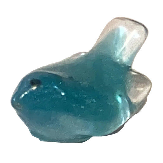 Blue glitter perched bird figurine by Ysleta Mission Gift Shop, mini resin bird for crafts, art projects, and dioramas.