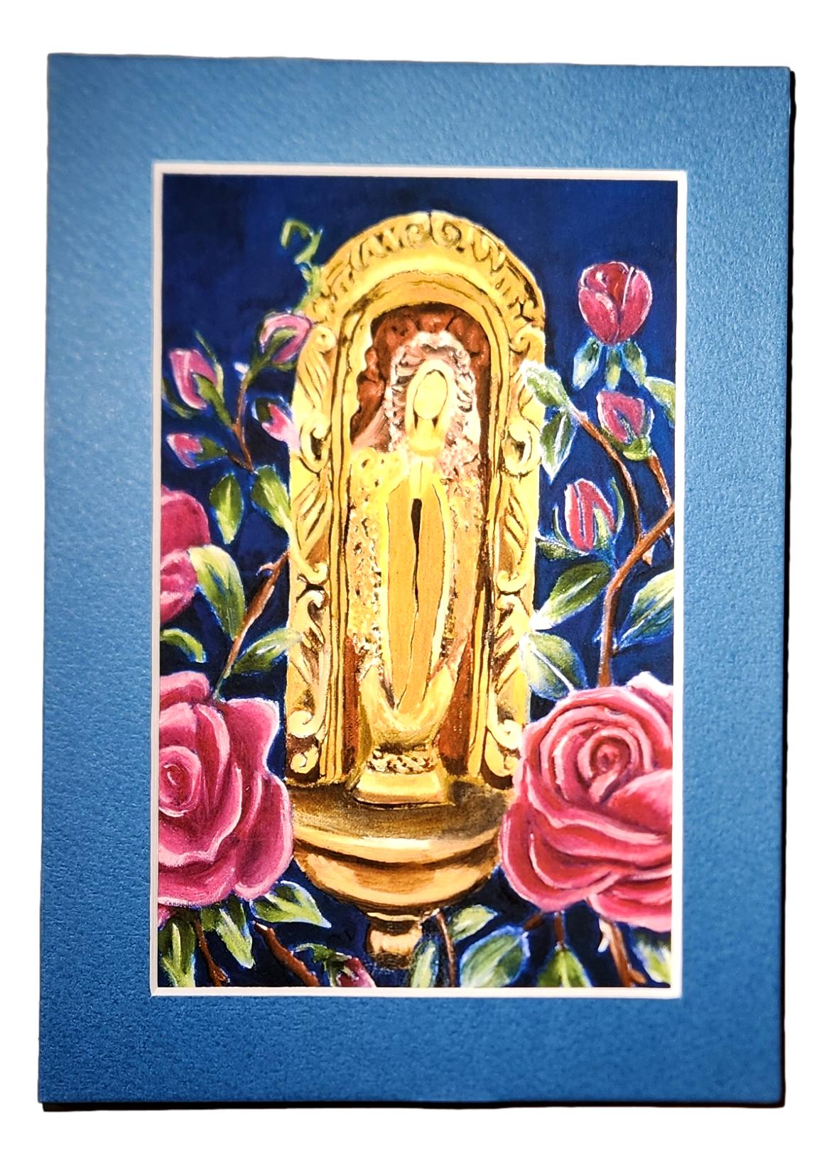 Virgen de Guadalupe with Roses Matted Print 4 X 6 - Ysleta Mission Gift Shop